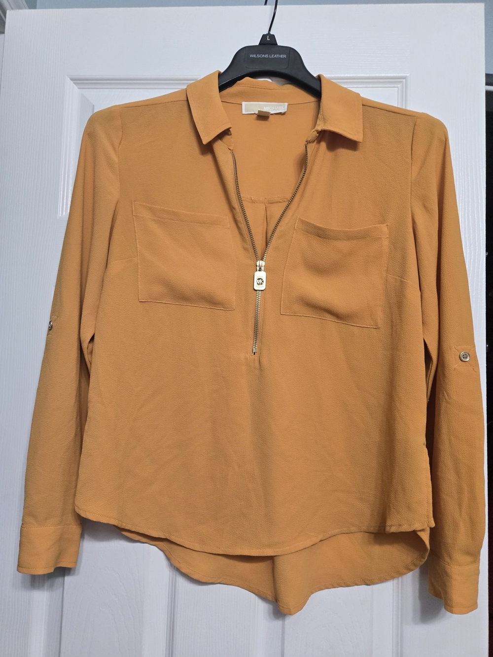 MICHAEL Michael Kors Mustard Zip-Front Collared Blouse